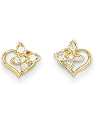 MadiK® Childrens 14k Yellow Gold Polished CZ Heart & Butterfly Post Earrings
