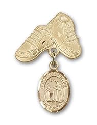 14K Gold Baby Badge with St. Valentine of Rome Charm and Baby Boots Pin
