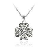 Sterling Silver Medium Celtic Clover Pendant with Rolo Chain, 18"