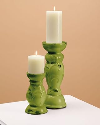 Ceramic Candle Holder Set of 2, Celedon Green