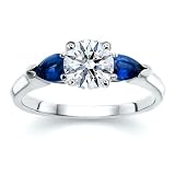 1.50 CT ROUND DIAMOND W PEAR BLUE SAPPHIRE RING 18K