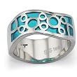 Stainless Steel Women's Ring with Aqua Blue Resin Inlay (Sizes 5-9)
