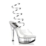 41POmJFAfSL. SL160  6 Inch Womens Sexy Strappy Shoes Spiral Ankle Wrap Platform Sandal Silver / Clear CLEARANCE