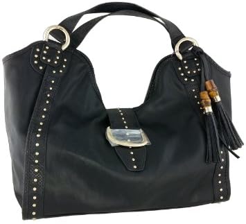Yar-Fashion Black Hobo Shoulder Bag with Tasssel Drop