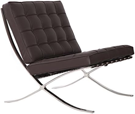 MCM Barcelona Style Modern Leather Pavilion Chair, Dark Brown