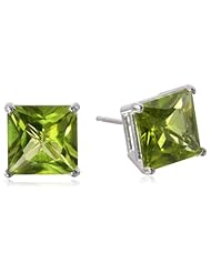 10k White Gold Princess Cut Peridot Stud Earrings (7mm , 3.00 cttw)