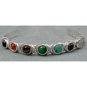 Sterling Silver Chakra Bracelet, Set with Genuine Gemstones, Made in the USA by The Silver Dragon