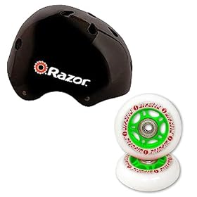 Razor RipStik Casterboard Green Replacement Wheels and Helmet Bundle Youth (Recommended Ages 8-14) by 