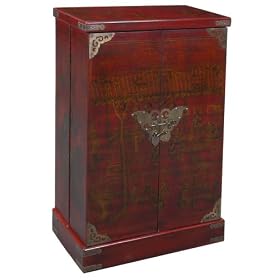 Handmade 40 Antique Style Red Leather Storage Cabinet