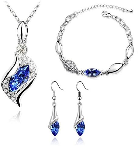 SelfishLove Fashion Women Bridal Jewelry Set Platinum-plated SWAROVSKI Crystal Earrings Studs Necklace (Blue)
