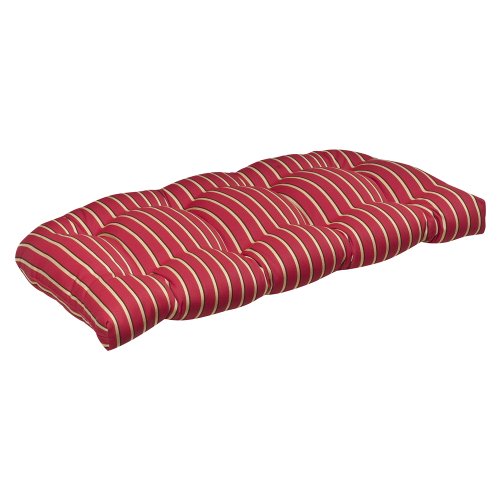 Pillow Perfect Indoor/Outdoor Red/Gold Striped Sunbrella Wicker Loveseat Cushion Pillow Perfect Indoor/Outdoor Red/Gold Striped Sunbrella Wicker Loveseat Cushion