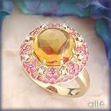 14K 7.00 CT Citrine, Pink Sapphire & Diamond Ring