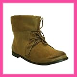 Women's Qupid Camel Suede Lace Up Booties (Strip05)