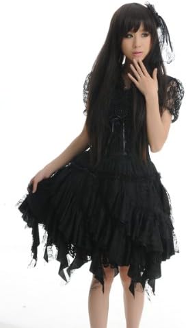 Blooms - Fashion Lolita Gothic Visual Punk Rock Ruffle Lace Dress 81096 (Small, Black)
