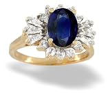 14K Yellow Gold Genuine Oval Sapphire and Diamond Ring