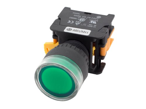 Alpinetech LXG-22 Green 22mm 1NO Momentary Push Button Switch 110V LED Illuminated