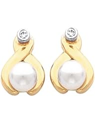 Pair of 14K Two-Tone Gold Pearl Earrings -- LIFETIME WARRANTY