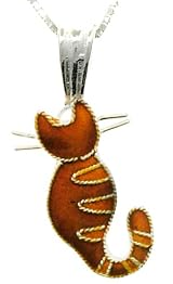 Orange Tabby Kitty Cat Pendant w/ Necklace by Zarah