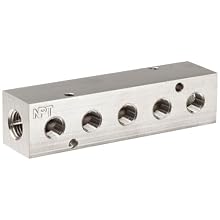 Polyconn PCM10-125-05NP Nickel Plated Aluminum Manifold, 1/4" NPT Female x 1/8" NPT Female, 5 Stations