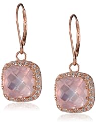 Sterling Silver with Pink Gold Plated Rose Quartz and Created White Sapphire Dangle Earrings