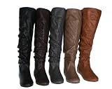 STORY Cookie-1B Women's Plain PU Upper Tall Boots on Flat Bottom