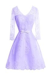 V-neck Cocktail Short Long Sleeves 2016 Satin Lace  Evening Dress/Homecoming Dress/Prom Dress/Wedding Party Dress  With a Bow(s) and a Sash 