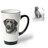 Porcelain Funnel Cup with Labrador in Marsh (6 inch, Black and white)