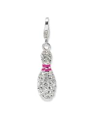 Sterling Silver 3 D Enameled Bowling Pin with Lobster Clasp Charm