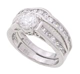 SilverBin Sterling Silver Bridal Set Brilliant Cut CZ Ring with Channel Set CZ Accents