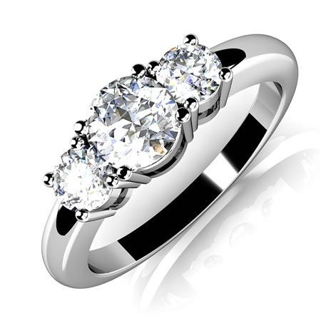 0.75 Carat Round Cut 3-Stone Diamond 14K White Gold Engagement Ring