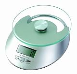 SAI Super Quality Electronic Digital Portable Circular Stylish Kitchen Scale With Elegant Tempered Glass Top - High Precision Exact Weight And Measurement Up To 11 LBs - For Cooking, Diet Control Etc. - Large LCD Display And Clock