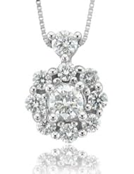 14k White Gold Cluster Diamond Pendant Necklace (GH, I1-I2, 0.70 carat)