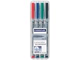 Eigenschaften Staedtler 311WP4 / Staedtler 311WP4 - Lumocolor Folienstifte in Aufstellbox, wasserlöslich, 4 Stifte, Schriftstärke SF