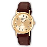 Casio - MTP-1261Q-9B1EF - Montre Homme - Quartz Analogique - Cadran Dore - Barcelet Marron