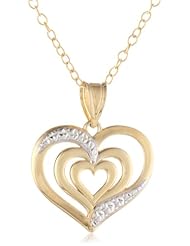 14k Yellow Gold Plated Sterling Silver Polished Diamond-Cut three Heart Pendant Necklace , 18"