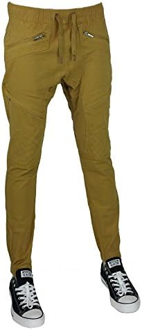 Men's drop crotch twill biker jogger pants WHEAT S