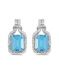 Birthstone Company 14k White Gold Emerald-cut Blue Topaz And Diamond Earrings