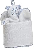 Trend Lab Oval Bath Bag in Blue Trim, Plus Hooded Towel, Mitt and Wash Cloth Terry Velour