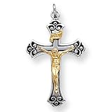 Sterling Silver & Vermeil Crucifix Pendant with Black Inlay