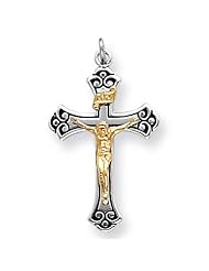 Sterling Silver & Vermeil Crucifix Pendant with Black Inlay