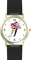 Pairs Figure Skaters No.1 Ice Skating Theme Ice Skating - WATCHBUDDY&reg; DELUXE TWO-TONE THEME WATCH - Arabic Numbers - Black Leather Strap-Size-Large ( Men's Size or Jumbo Women's Size )