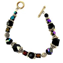 Bracelet - B52 - Handmade Fire-Polished Glass and Beehive Shaped Beads - Toggle Closure ~ Jet AB (Irridescent)
