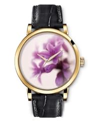 Analog Gold Ladies Girls Watches Black Leather Wristband - Purple Flower