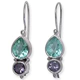 Sterling Silver Forest Crystal Quartz and Iolite Latchback Earrings by Sajen