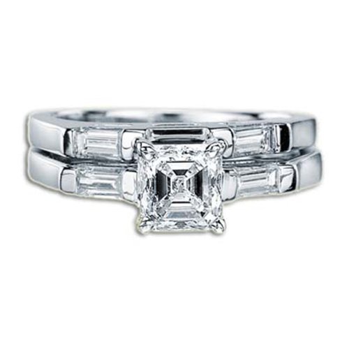 1.37 CT DIAMOND I VS1 ASSCHER BRIDAL RING SET -IDEAL