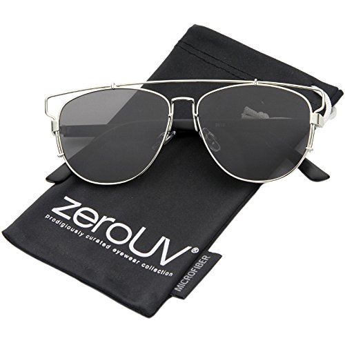 zeroUV - Modern Fashion Full Metal Crossbar Technologic Flat Lens Aviator Sunglasses 54mm