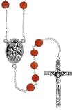 Sterling Silver 30 inch Rosary Necklace with Natural Carnelian Stone Beads