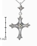 Sterling Silver Fancy Color CZ Marcasite Cross with Box Chain