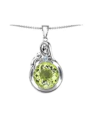 Original Star K (tm) Loving Mother With Child Family Large Pendant With Round 10mm Simulated Peridot in .925 Sterling Silver