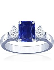 Platinum Emerald Cut Blue Sapphire Three Stone Ring
